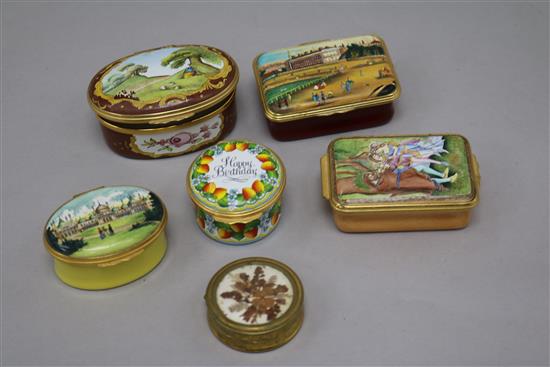 A small collection of enamel patch boxes and other boxes